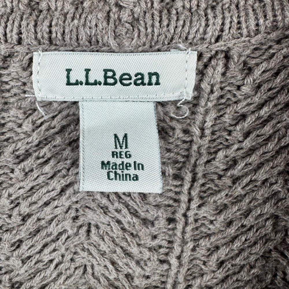 L.L.Bean Cardigan Women Medium Brown Cable Knit Open Front Cotton 500661 Coastal - Picture 5 of 11